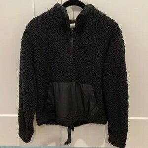 Cozy Black Sherpa Half-Zip Pullover Sweater Jacket with Front Pocket Womens XS